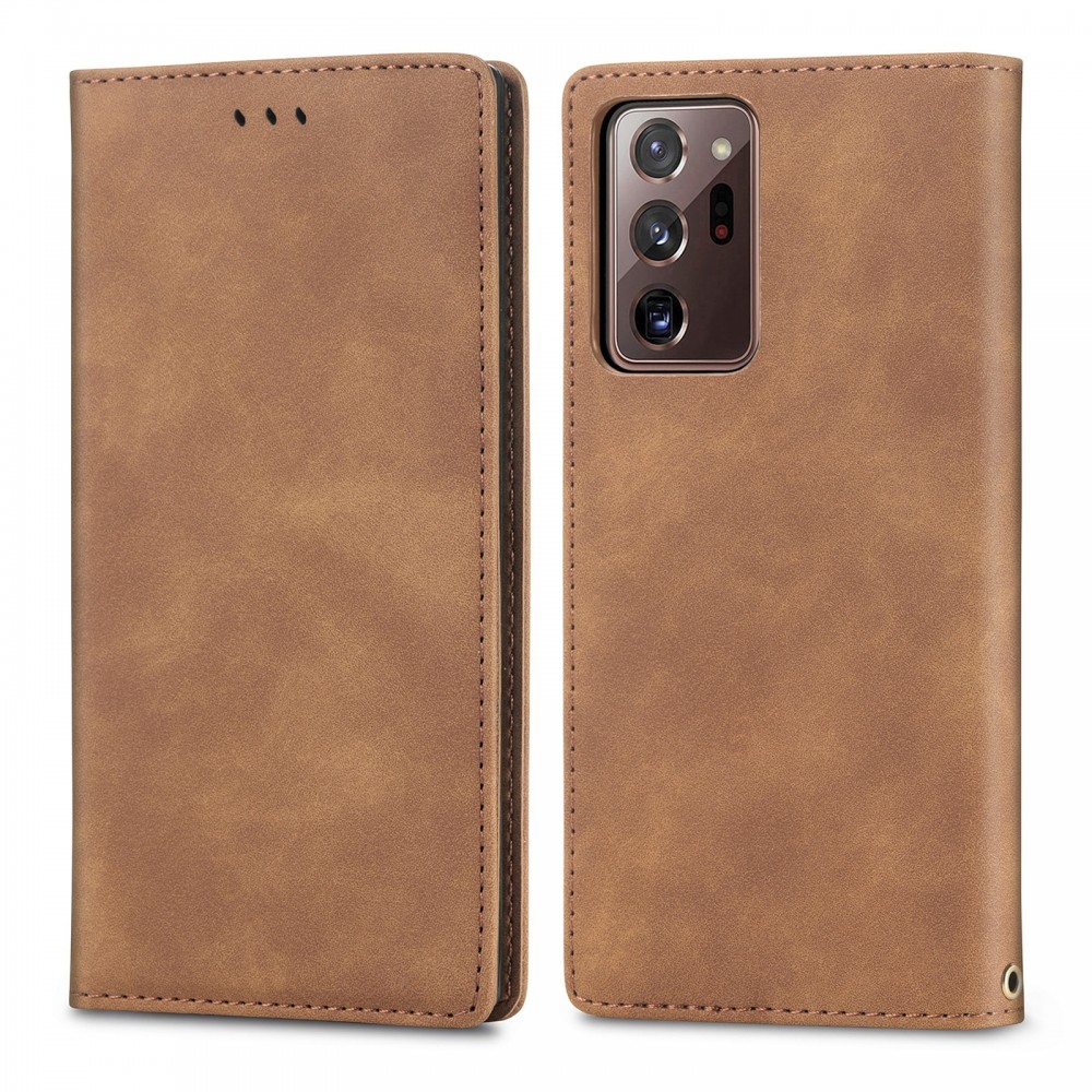 עבור Samsung Galaxy Note20 Ultra כיסוי ארנק / ספר עשוי מעור בצבע חום עם חריצים לכרטיסי אשראי