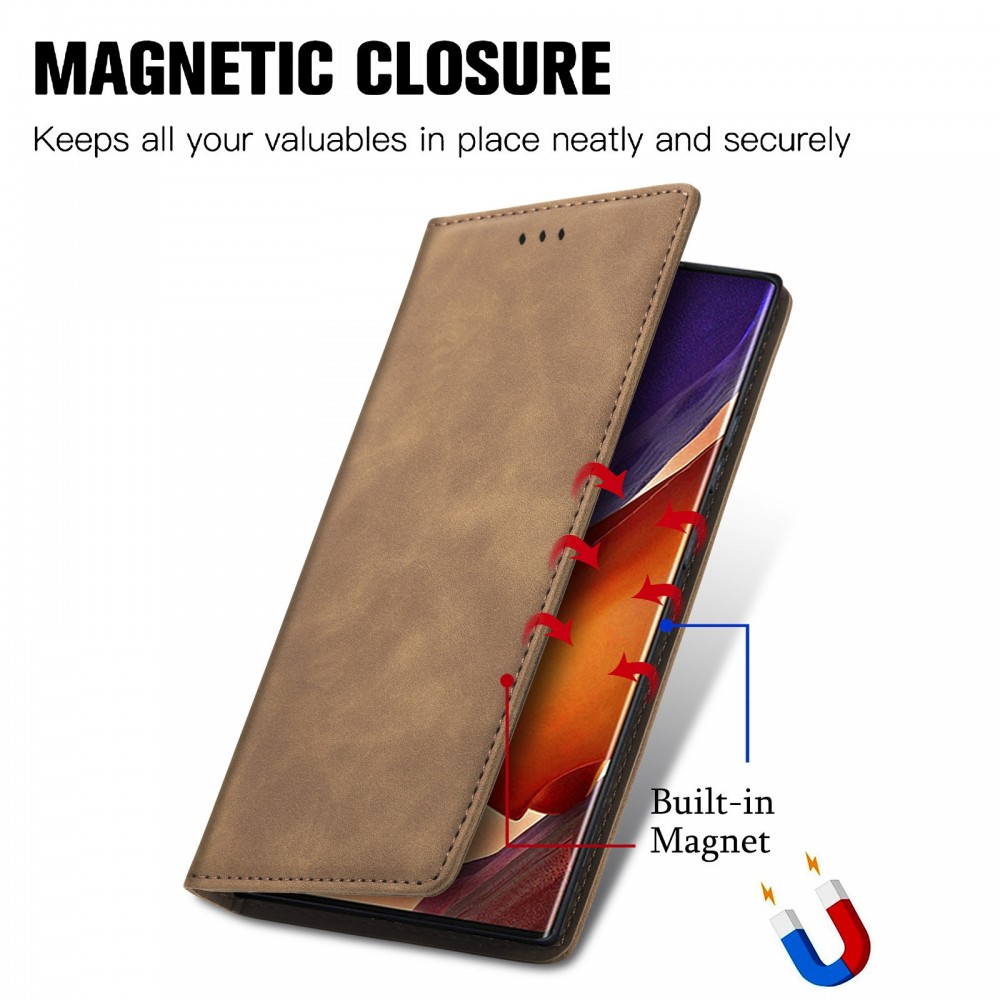 עבור Samsung Galaxy Note20 Ultra כיסוי ארנק / ספר עשוי מעור בצבע חום עם חריצים לכרטיסי אשראי