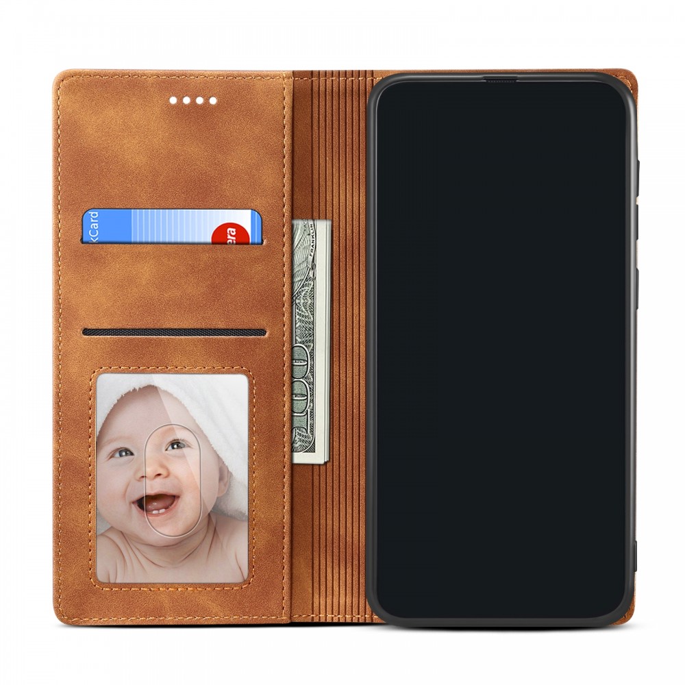 עבור Samsung Galaxy S10+ כיסוי ארנק / ספר עשוי מעור בצבע חום עם חריצים לכרטיסי אשראי