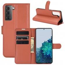 עבור Samsung Galaxy S21 5G כיסוי ארנק / ספר עשוי מעור בצבע חום עם חריצים לכרטיסי אשראי