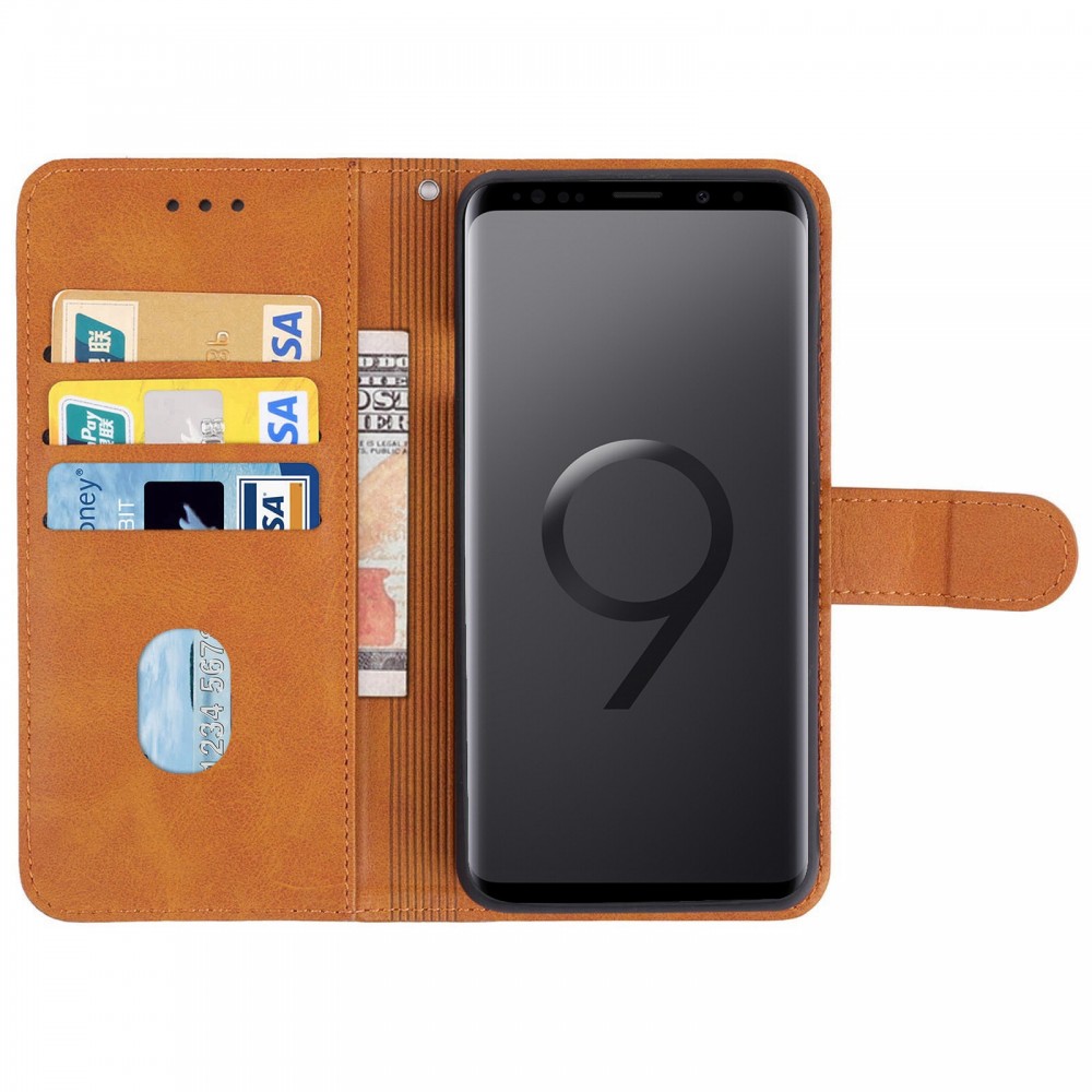עבור Samsung Galaxy S9+ כיסוי ארנק / ספר עשוי מעור בצבע חום עם חריצים לכרטיסי אשראי