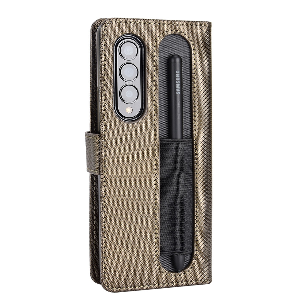 עבור Samsung Galaxy Z Fold3 5G כיסוי ארנק / ספר עשוי מעור בצבע חום עם חריצים לכרטיסי אשראי