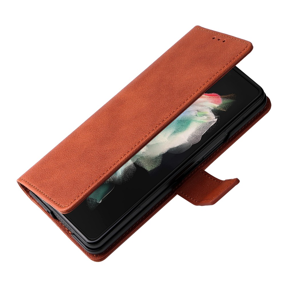 עבור Samsung Galaxy Z Fold4 כיסוי ארנק / ספר עשוי מעור בצבע חום עם חריצים לכרטיסי אשראי