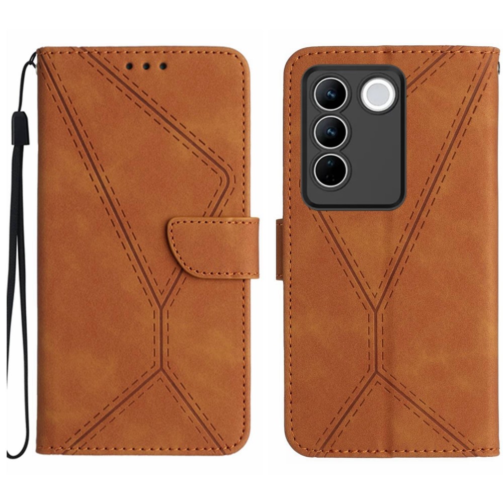 עבור Vivo V27 כיסוי ארנק / ספר עשוי מעור בצבע חום עם חריצים לכרטיסי אשראי