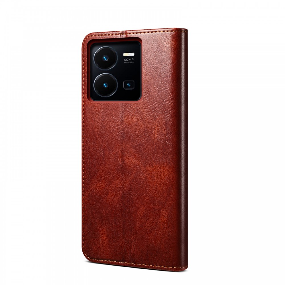 עבור Vivo Y22s כיסוי ארנק / ספר עשוי מעור בצבע חום עם חריצים לכרטיסי אשראי