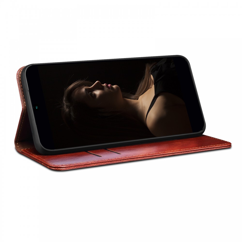 עבור Vivo Y22s כיסוי ארנק / ספר עשוי מעור בצבע חום עם חריצים לכרטיסי אשראי