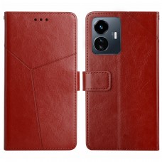 עבור Vivo Y35 כיסוי ארנק / ספר עשוי מעור בצבע חום עם חריצים לכרטיסי אשראי