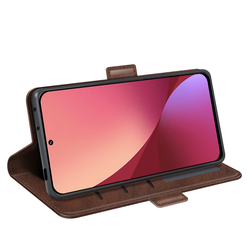 עבור Xiaomi 12 כיסוי ארנק / ספר עשוי מעור בצבע חום עם חריצים לכרטיסי אשראי