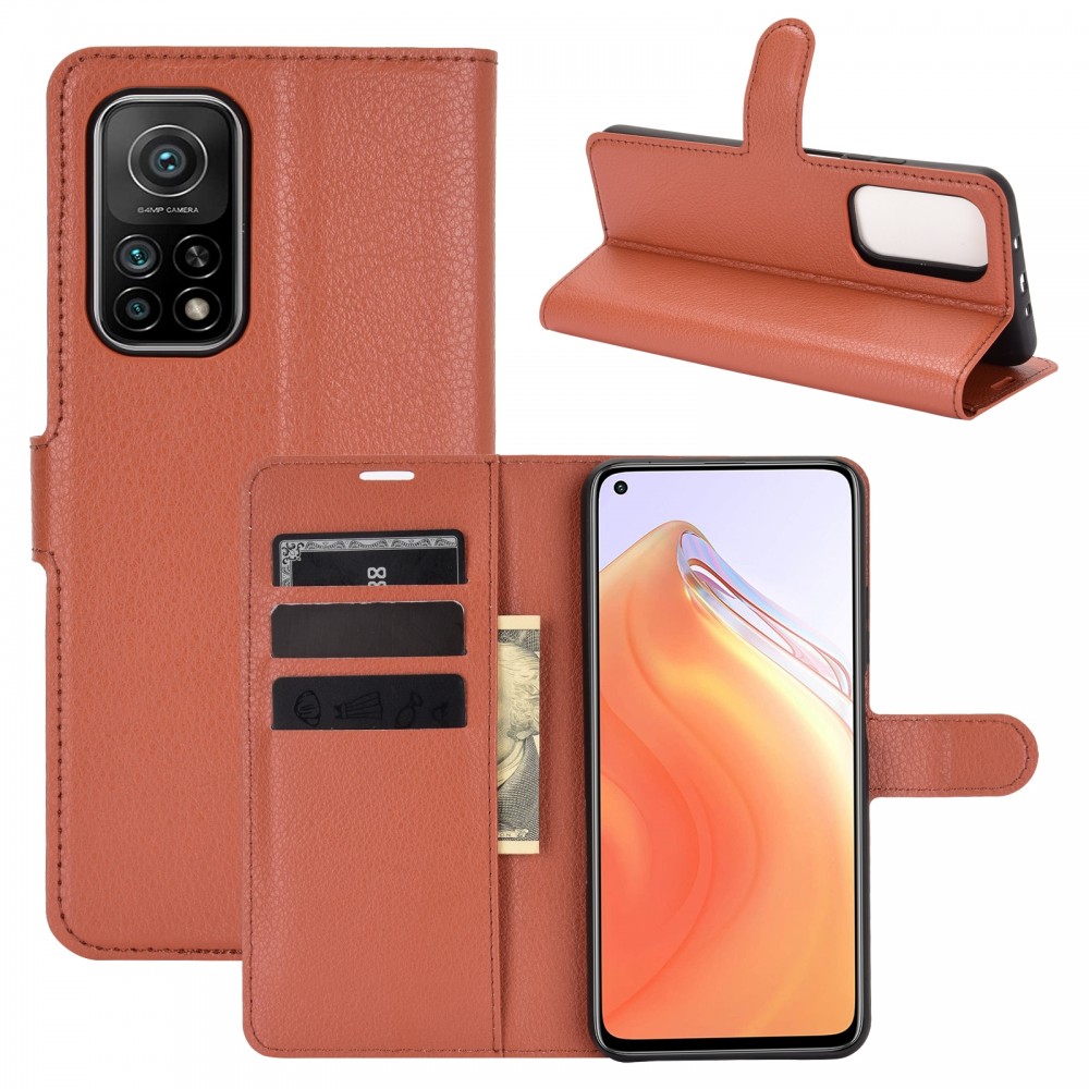 עבור Xiaomi Mi 10T 5G כיסוי ארנק / ספר עשוי מעור בצבע חום עם חריצים לכרטיסי אשראי
