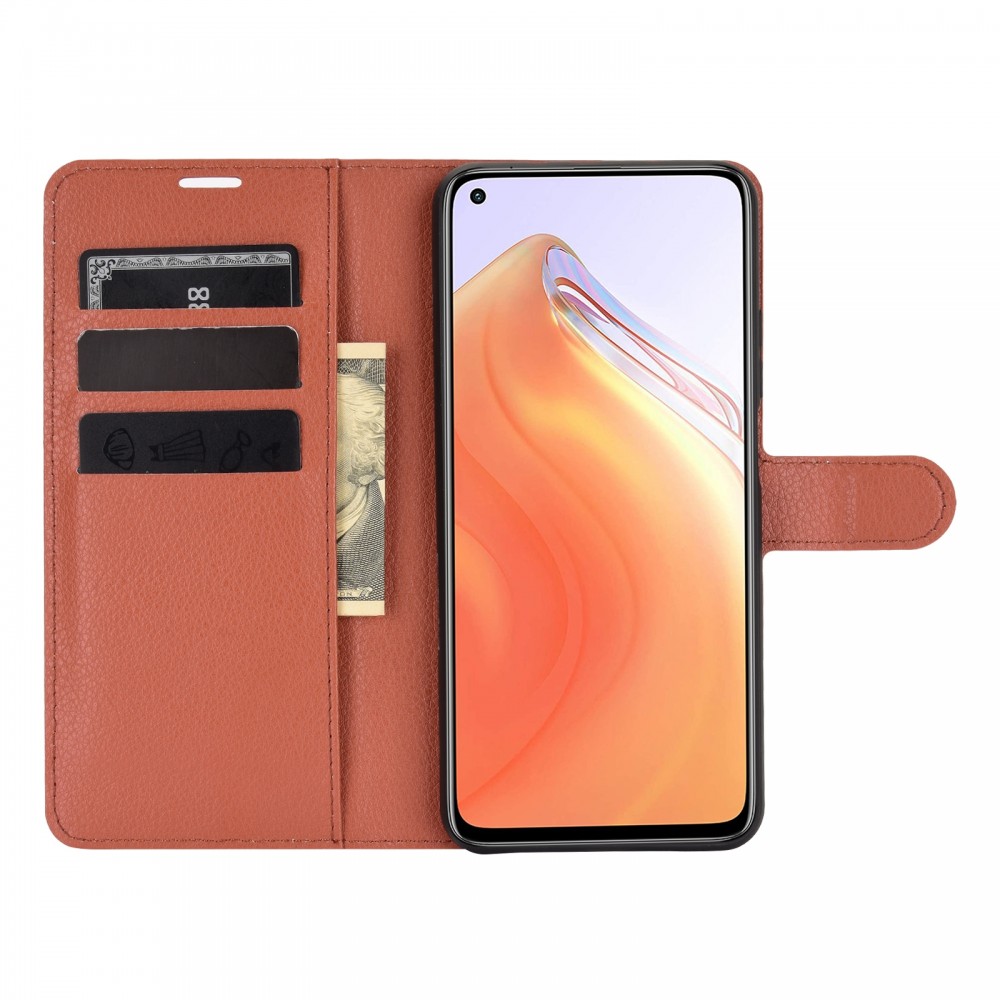 עבור Xiaomi Mi 10T 5G כיסוי ארנק / ספר עשוי מעור בצבע חום עם חריצים לכרטיסי אשראי