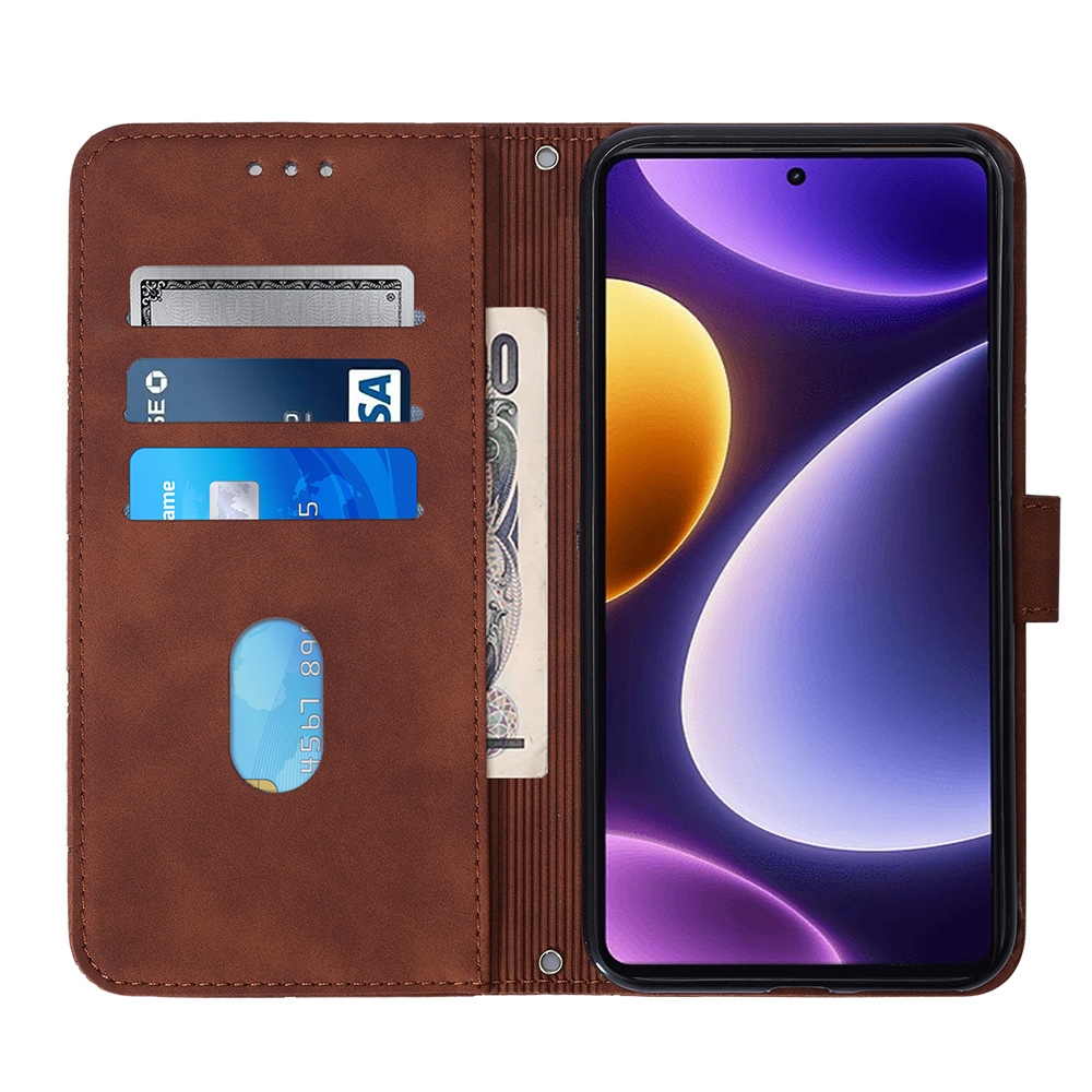 עבור Xiaomi Poco F5 כיסוי ארנק / ספר עשוי מעור בצבע חום עם חריצים לכרטיסי אשראי