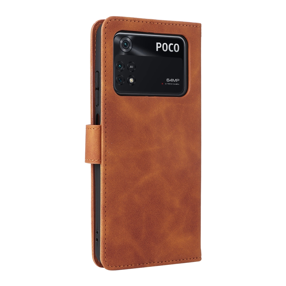 עבור Xiaomi Poco M4 Pro כיסוי ארנק / ספר עשוי מעור בצבע חום עם חריצים לכרטיסי אשראי