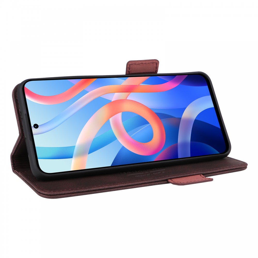 עבור Xiaomi Poco M4 Pro 5G כיסוי ארנק / ספר עשוי מעור בצבע חום עם חריצים לכרטיסי אשראי