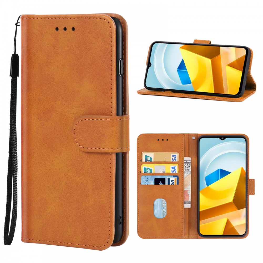 עבור Xiaomi Poco M5 כיסוי ארנק / ספר עשוי מעור בצבע חום עם חריצים לכרטיסי אשראי