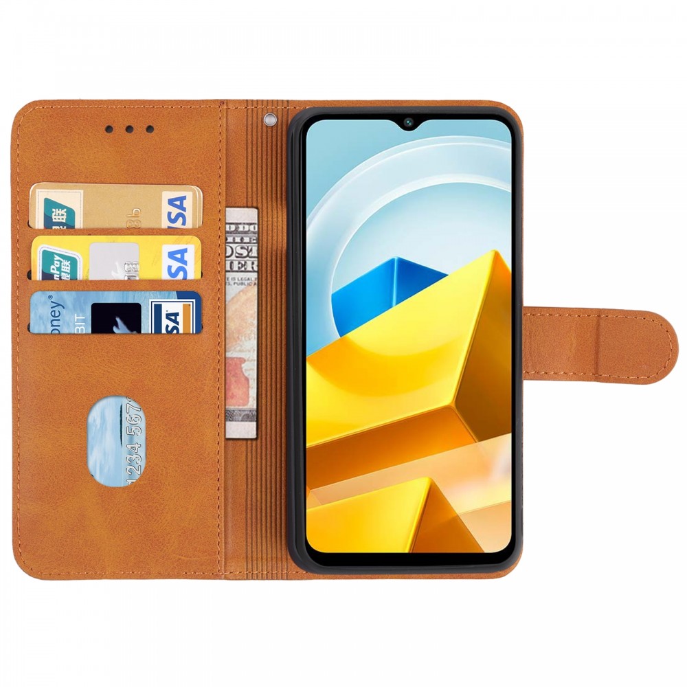עבור Xiaomi Poco M5 כיסוי ארנק / ספר עשוי מעור בצבע חום עם חריצים לכרטיסי אשראי