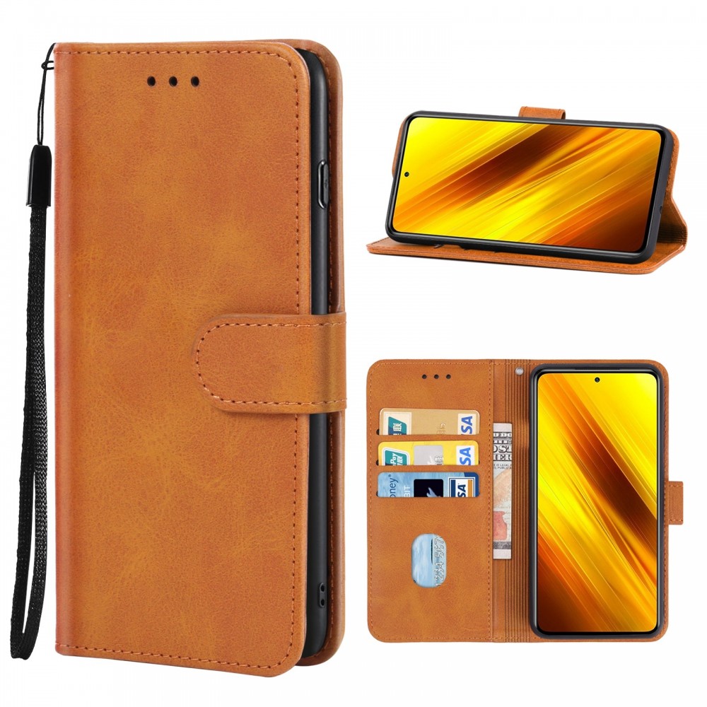 עבור Xiaomi Poco X3 כיסוי ארנק / ספר עשוי מעור בצבע חום עם חריצים לכרטיסי אשראי