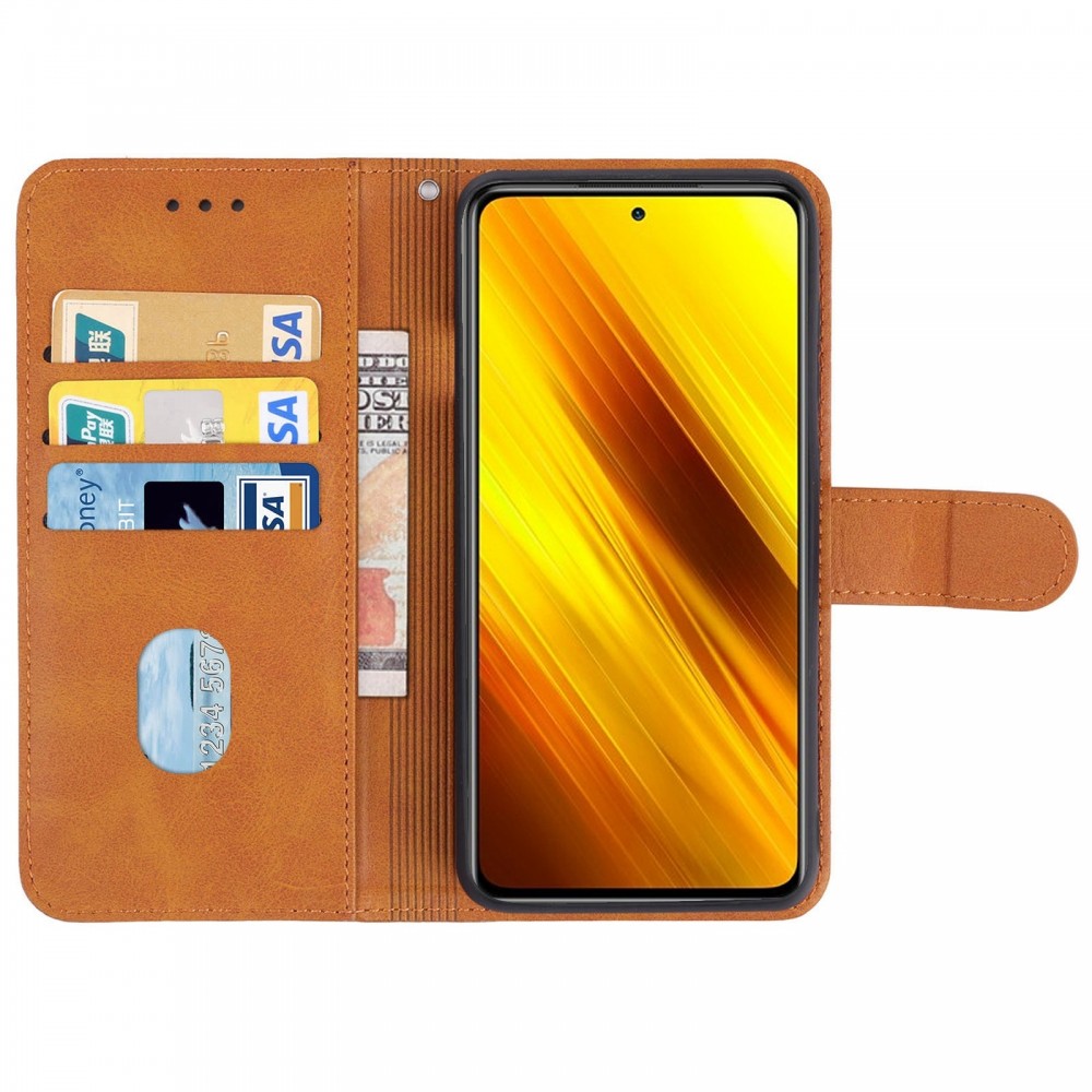 עבור Xiaomi Poco X3 כיסוי ארנק / ספר עשוי מעור בצבע חום עם חריצים לכרטיסי אשראי