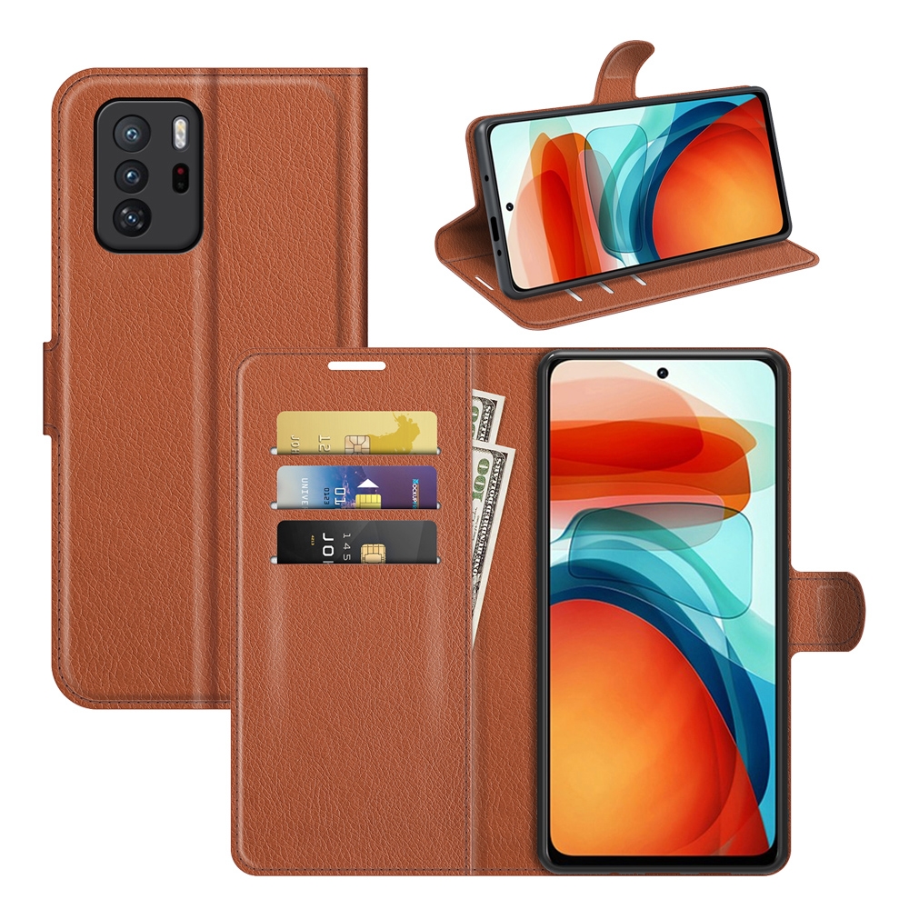עבור Xiaomi Poco X3 GT כיסוי ארנק / ספר עשוי מעור בצבע חום עם חריצים לכרטיסי אשראי