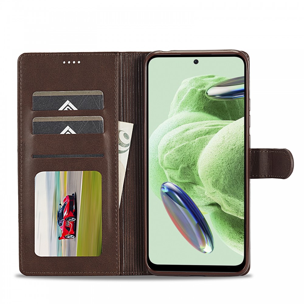 עבור Xiaomi Poco X5 כיסוי ארנק / ספר עשוי מעור בצבע חום עם חריצים לכרטיסי אשראי