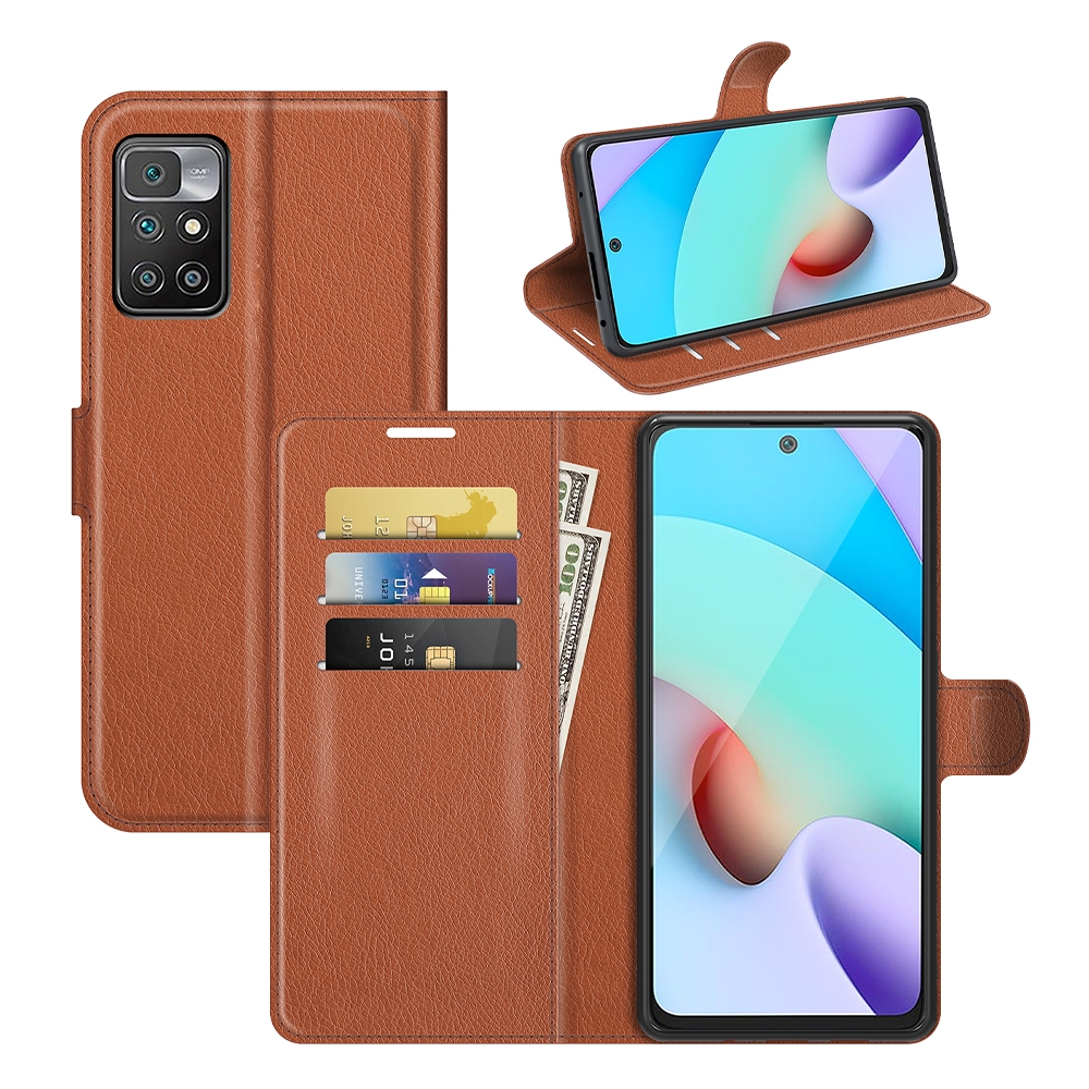 עבור Xiaomi Redmi 10 כיסוי ארנק / ספר עשוי מעור בצבע חום עם חריצים לכרטיסי אשראי
