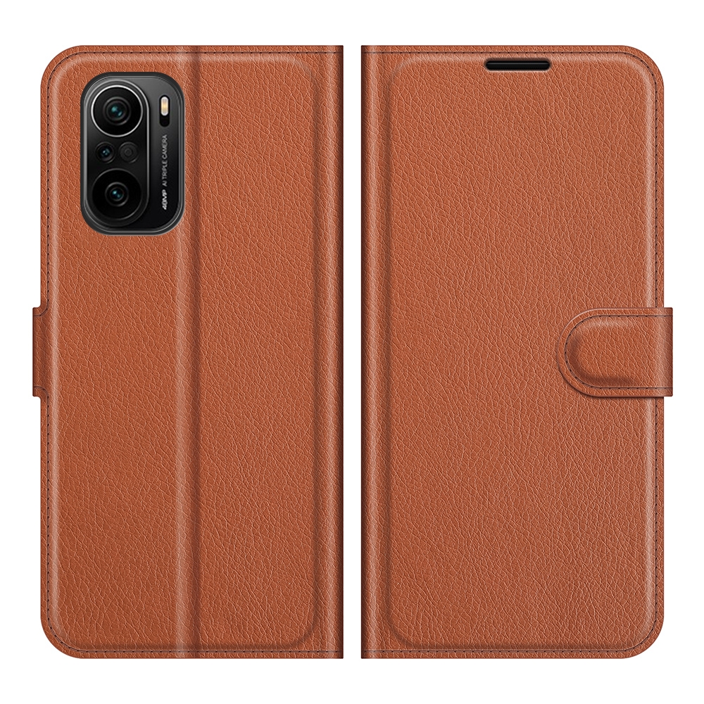 עבור Xiaomi Redmi K40 כיסוי ארנק / ספר עשוי מעור בצבע חום עם חריצים לכרטיסי אשראי