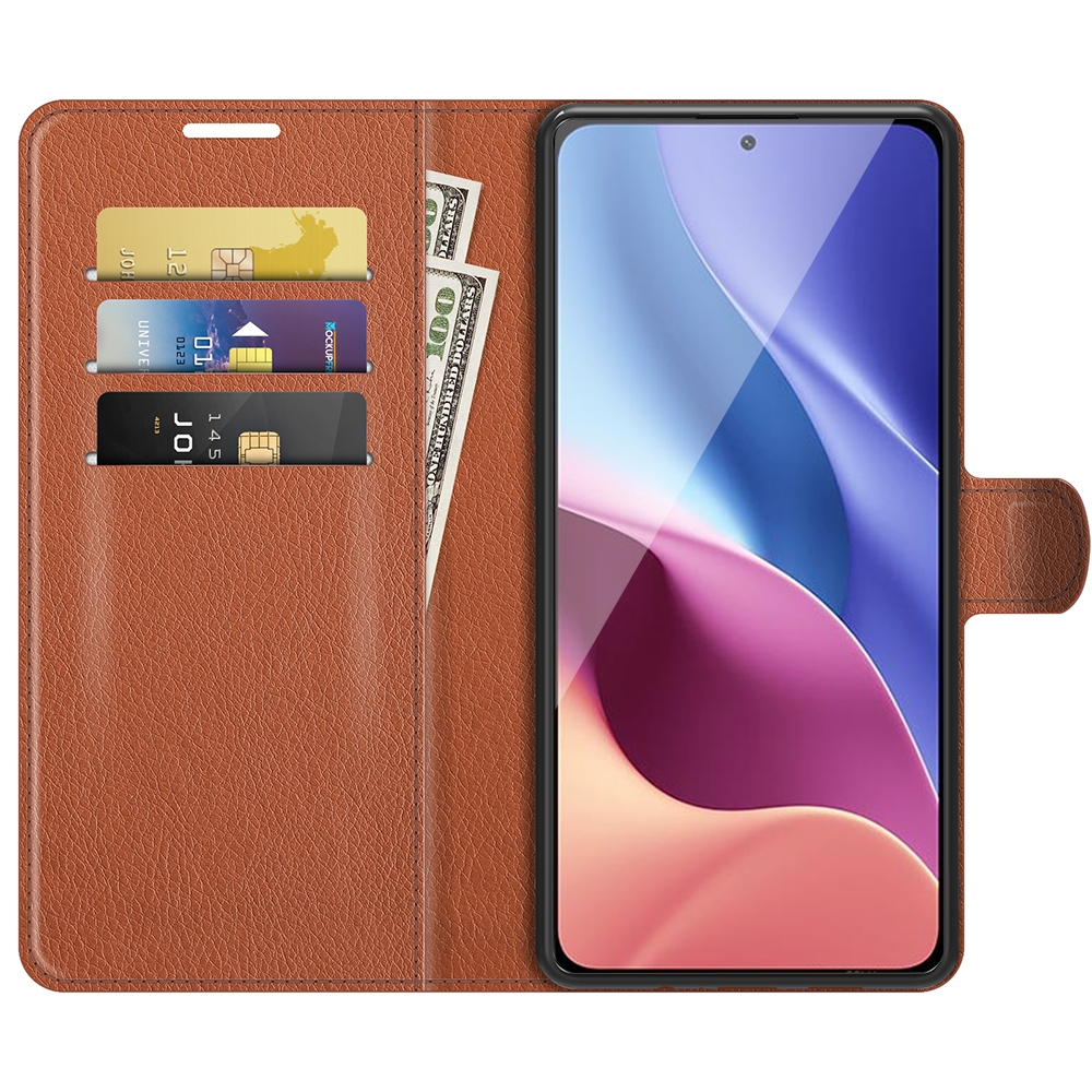 עבור Xiaomi Redmi K40 כיסוי ארנק / ספר עשוי מעור בצבע חום עם חריצים לכרטיסי אשראי