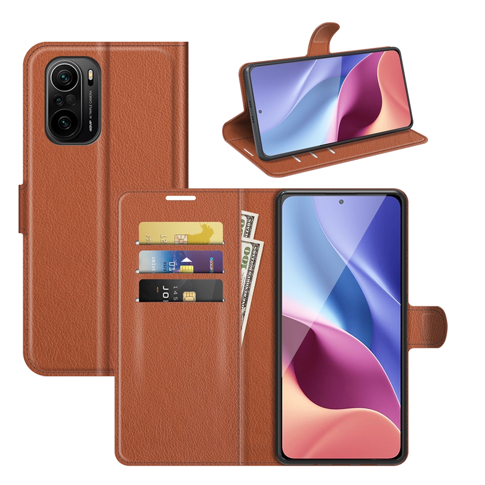 עבור Xiaomi Redmi K40 Pro כיסוי ארנק / ספר עשוי מעור בצבע חום עם חריצים לכרטיסי אשראי