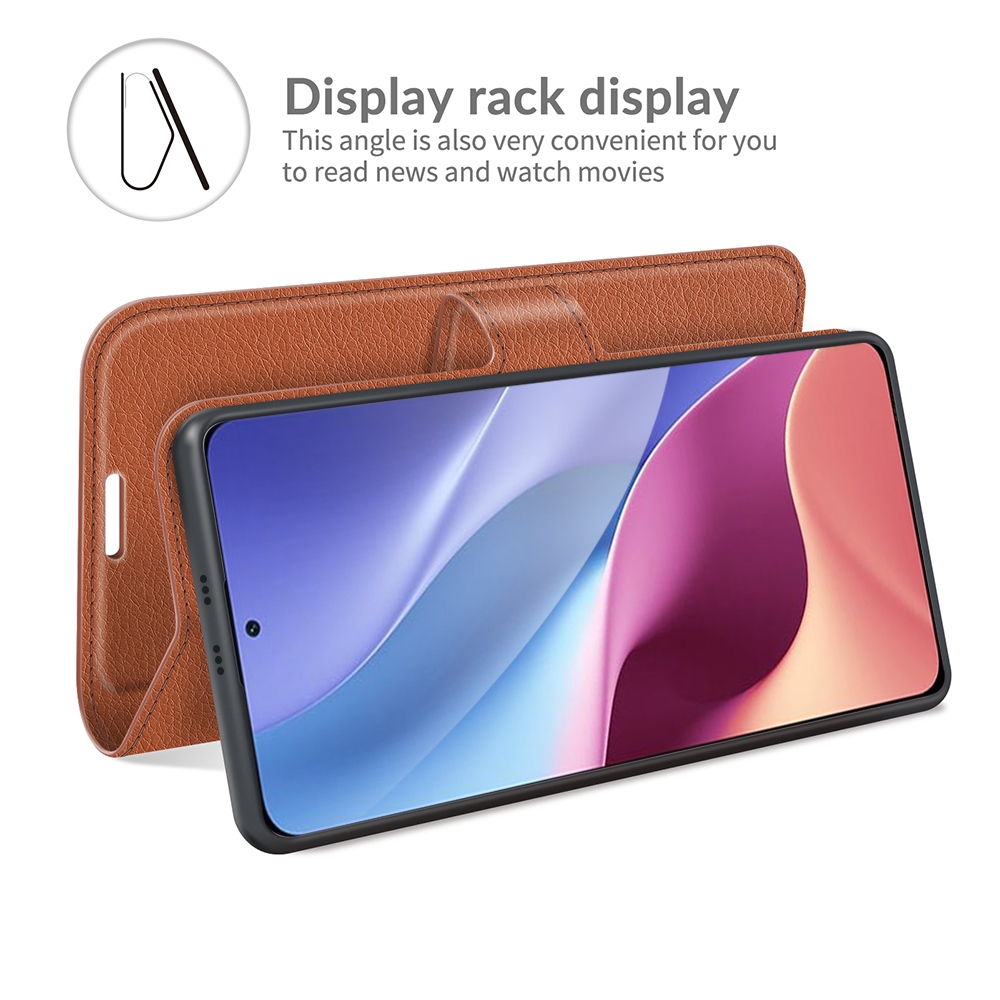 עבור Xiaomi Redmi K40 Pro כיסוי ארנק / ספר עשוי מעור בצבע חום עם חריצים לכרטיסי אשראי