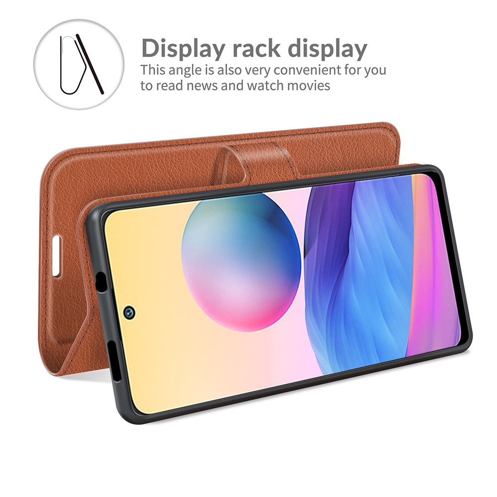 עבור Xiaomi Redmi Note 10 5G כיסוי ארנק / ספר עשוי מעור בצבע חום עם חריצים לכרטיסי אשראי