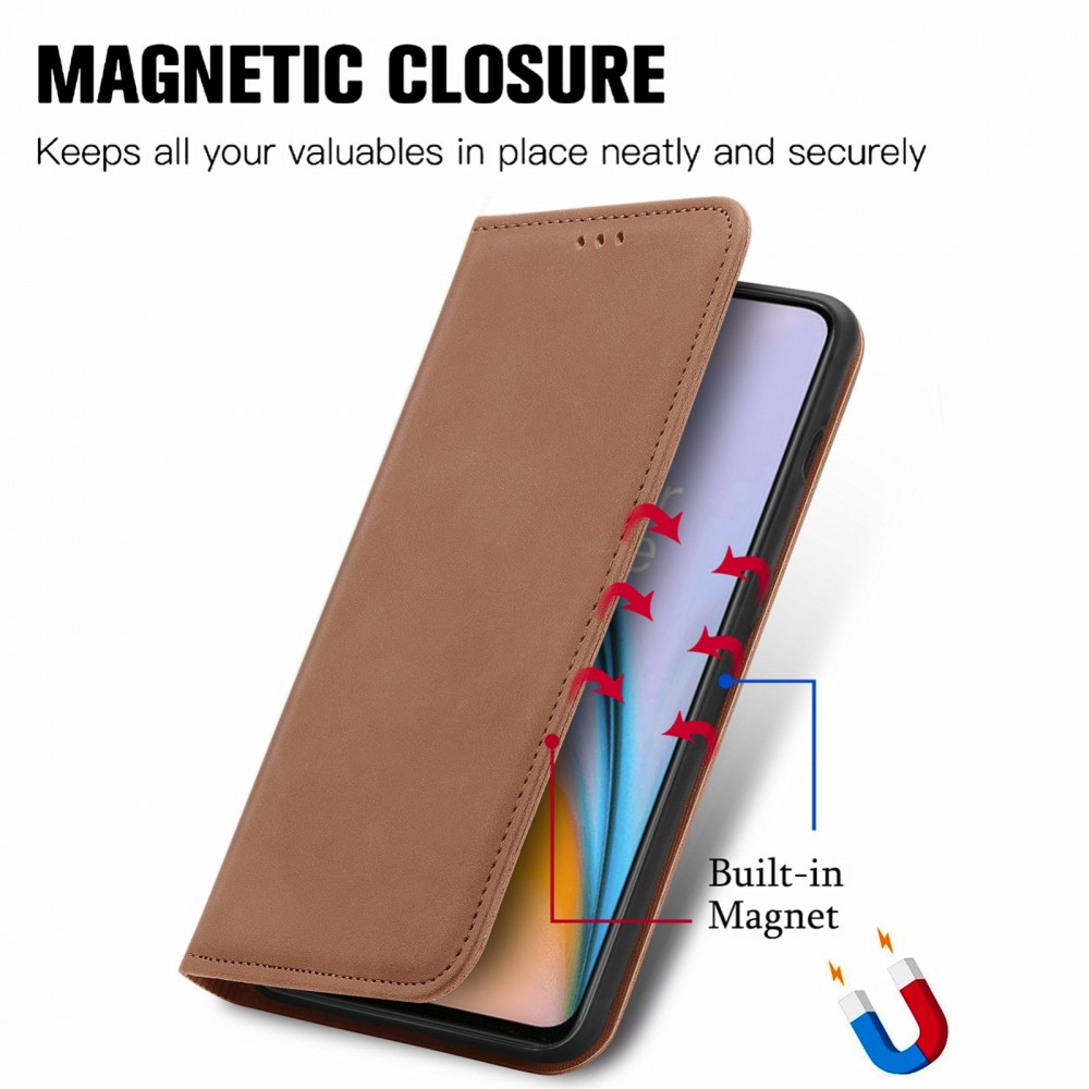 עבור OnePlus Nord 2 5G כיסוי ארנק / ספר עשוי מעור בצבע חום עם חריצים לכרטיסי אשראי