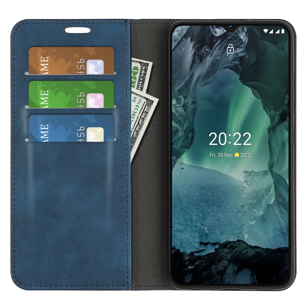 עבור Nokia G21 כיסוי ארנק / ספר עשוי מעור בצבע כחול כהה עם חריצים לכרטיסי אשראי