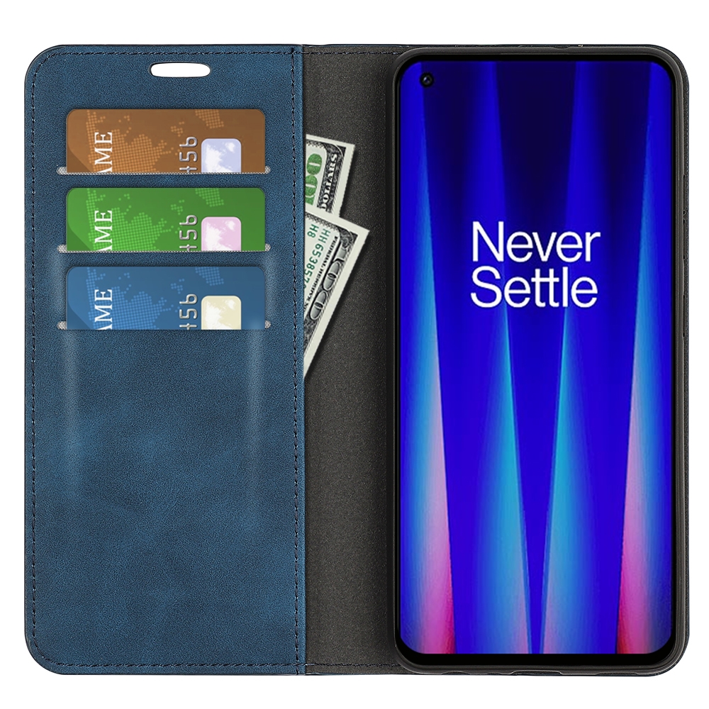עבור OnePlus Nord CE 2 5G כיסוי ארנק / ספר עשוי מעור בצבע כחול כהה עם חריצים לכרטיסי אשראי