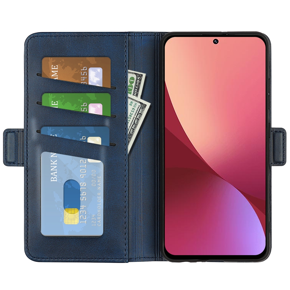 עבור Xiaomi 12 כיסוי ארנק / ספר עשוי מעור בצבע כחול כהה עם חריצים לכרטיסי אשראי