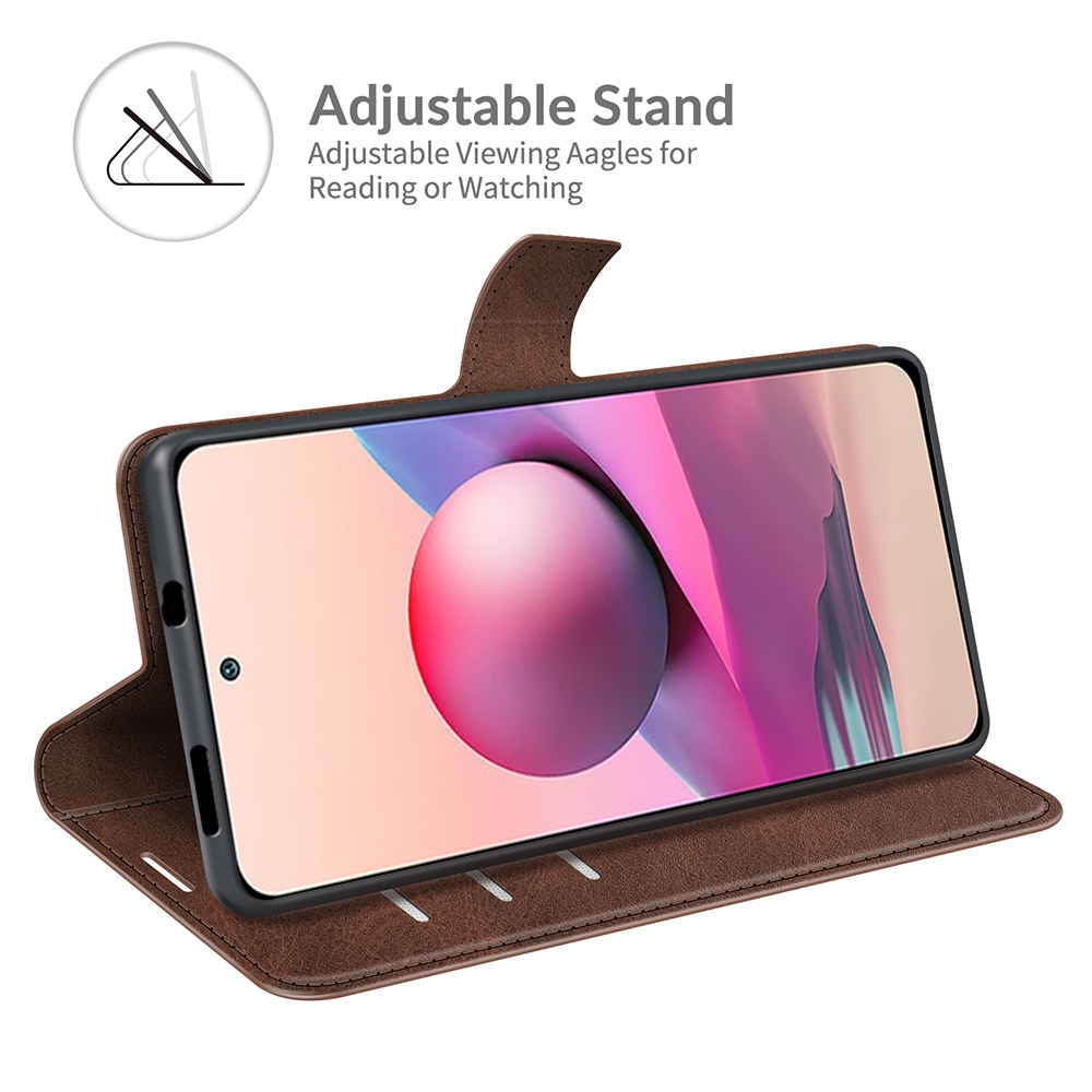 עבור Xiaomi Redmi Note 10 כיסוי ארנק / ספר עשוי מעור בצבע חום כהה עם חריצים לכרטיסי אשראי