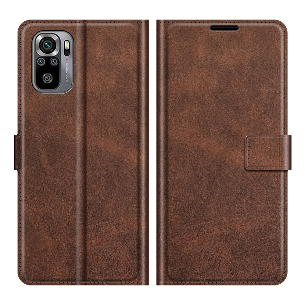 עבור Xiaomi Redmi Note 10S כיסוי ארנק / ספר עשוי מעור בצבע חום כהה עם חריצים לכרטיסי אשראי