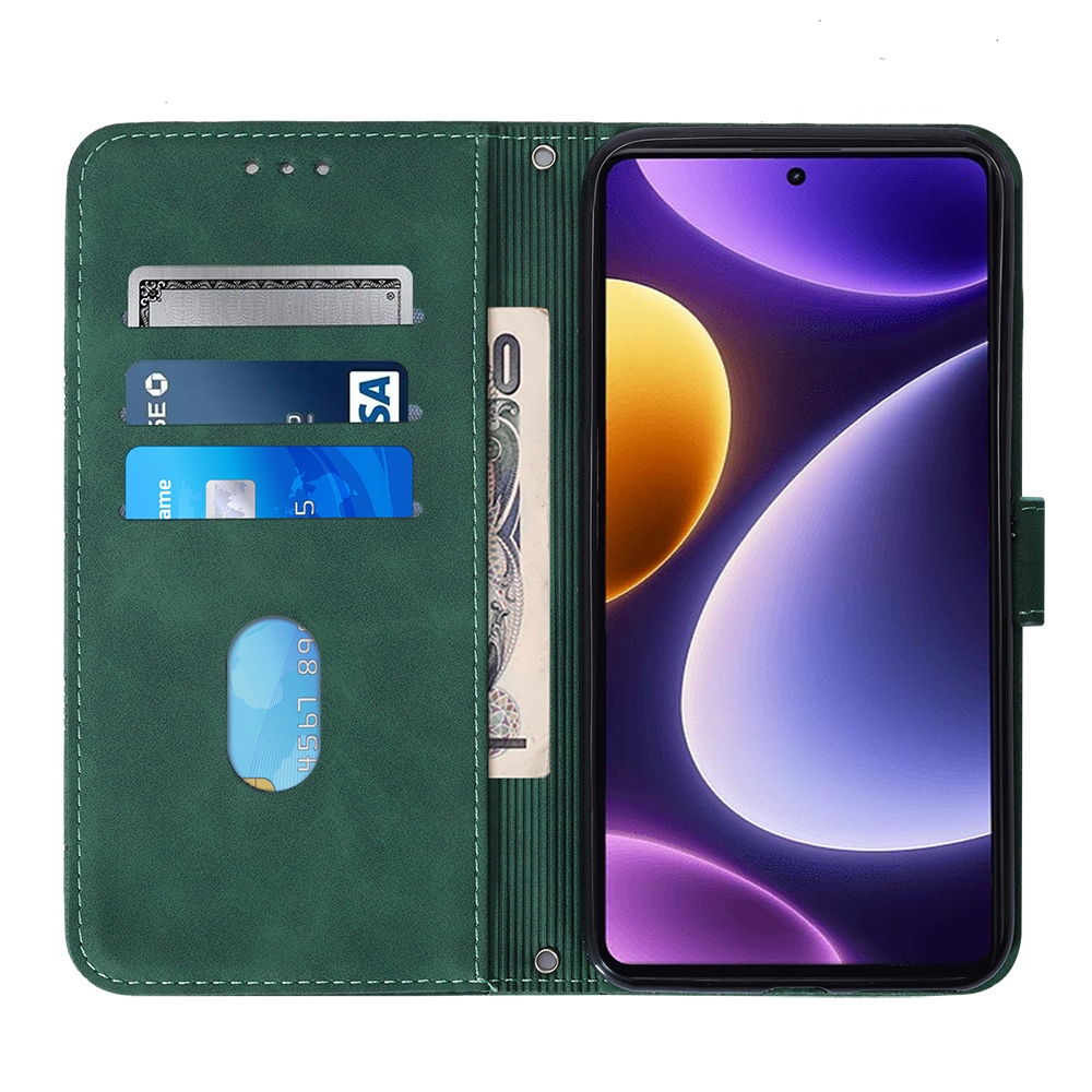 עבור Xiaomi Poco F5 כיסוי ארנק / ספר עשוי מעור בצבע ירוק כהה עם חריצים לכרטיסי אשראי