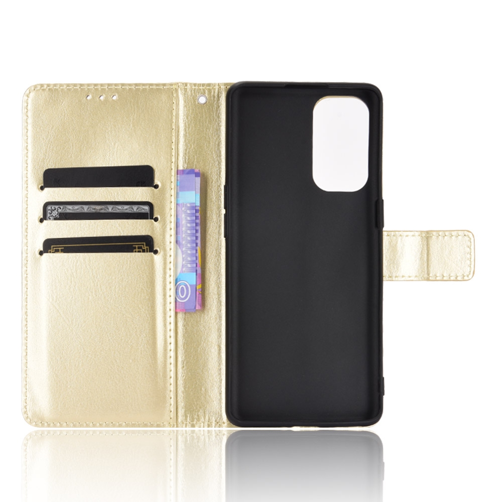 עבור Oppo Reno5 5G כיסוי ארנק / ספר עשוי מעור בצבע זהב עם חריצים לכרטיסי אשראי