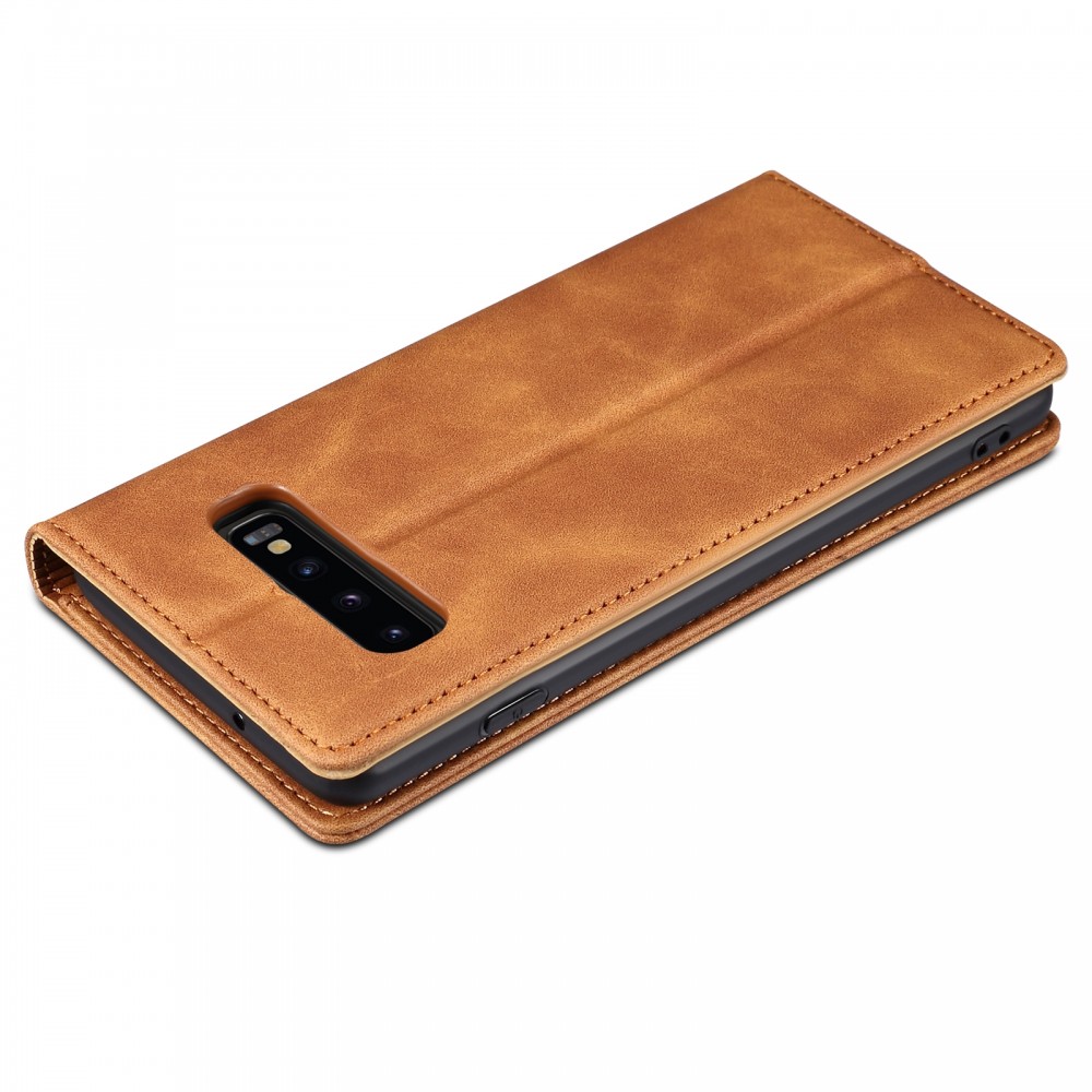 עבור Samsung Galaxy S10+ כיסוי ארנק / ספר עשוי מעור בצבע אפור עם חריצים לכרטיסי אשראי