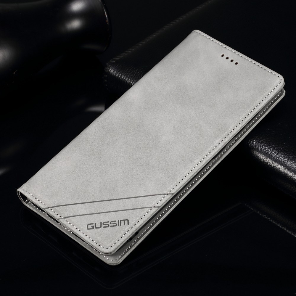 עבור Samsung Galaxy S10+ כיסוי ארנק / ספר עשוי מעור בצבע אפור עם חריצים לכרטיסי אשראי