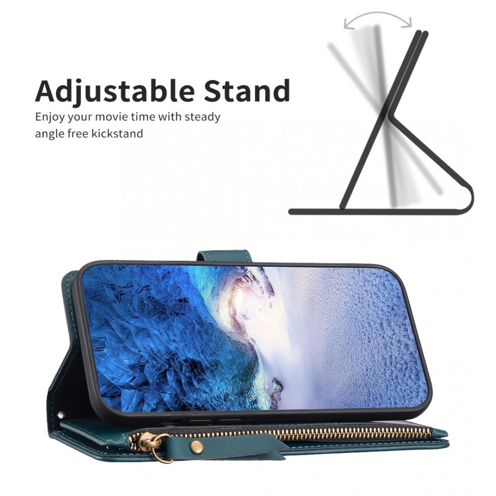 עבור Apple iPhone 12 כיסוי ארנק / ספר עשוי מעור בצבע ירוק עם חריצים לכרטיסי אשראי