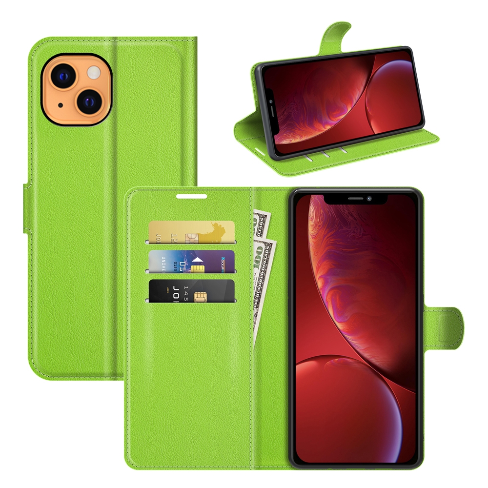 עבור Apple iPhone 13 mini כיסוי ארנק / ספר עשוי מעור בצבע ירוק עם חריצים לכרטיסי אשראי
