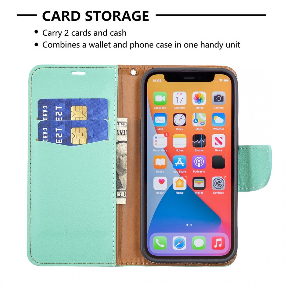 עבור Apple iPhone 13 Pro כיסוי ארנק / ספר עשוי מעור בצבע ירוק עם חריצים לכרטיסי אשראי