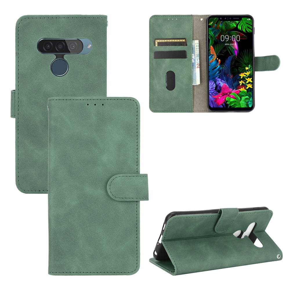 עבור LG G8S ThinQ כיסוי ארנק / ספר עשוי מעור בצבע ירוק עם חריצים לכרטיסי אשראי