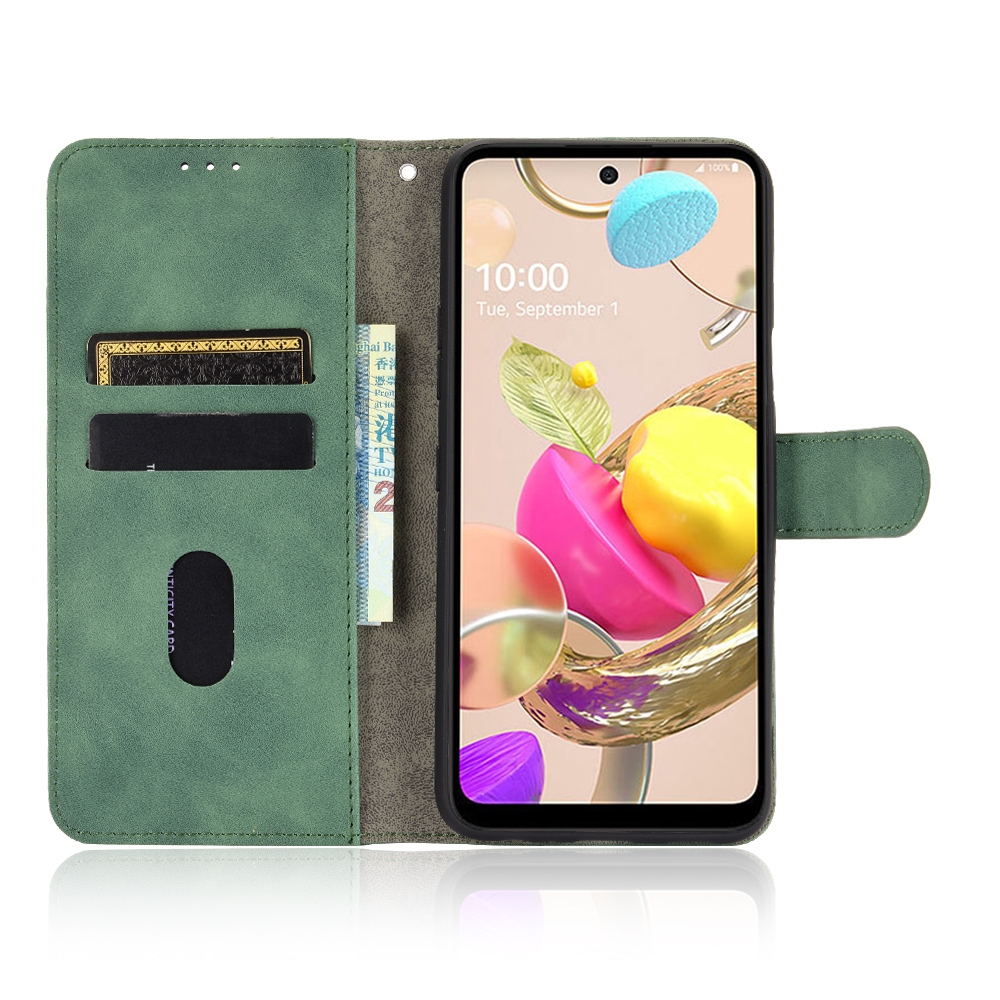 עבור LG K42 כיסוי ארנק / ספר עשוי מעור בצבע ירוק עם חריצים לכרטיסי אשראי