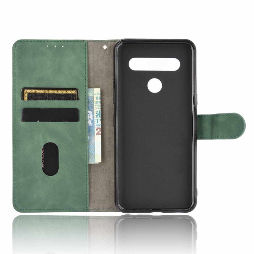 עבור LG Q61 כיסוי ארנק / ספר עשוי מעור בצבע ירוק עם חריצים לכרטיסי אשראי