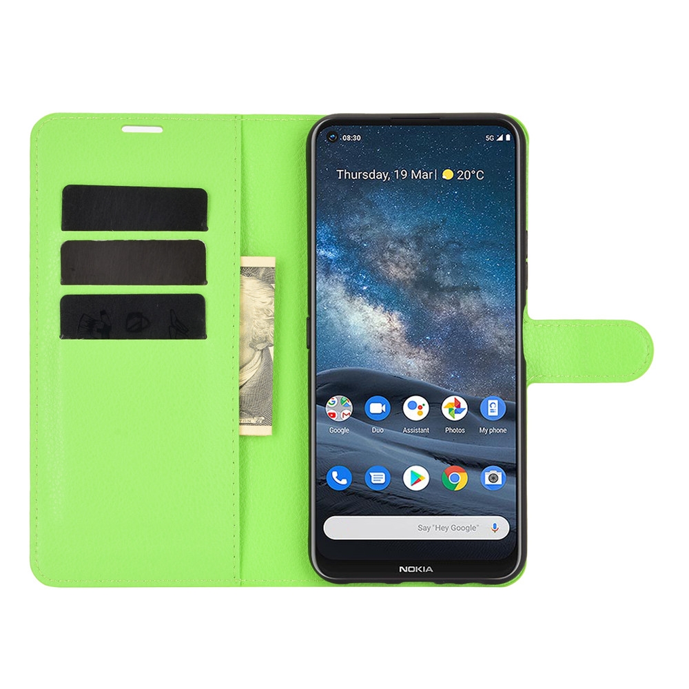 עבור Nokia 8.3 5G כיסוי ארנק / ספר עשוי מעור בצבע ירוק עם חריצים לכרטיסי אשראי