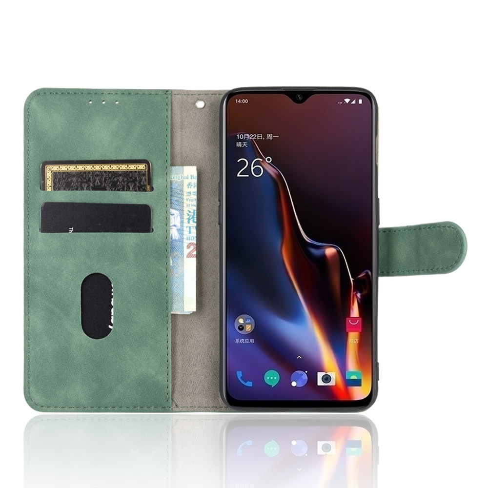 עבור OnePlus 6T כיסוי ארנק / ספר עשוי מעור בצבע ירוק עם חריצים לכרטיסי אשראי