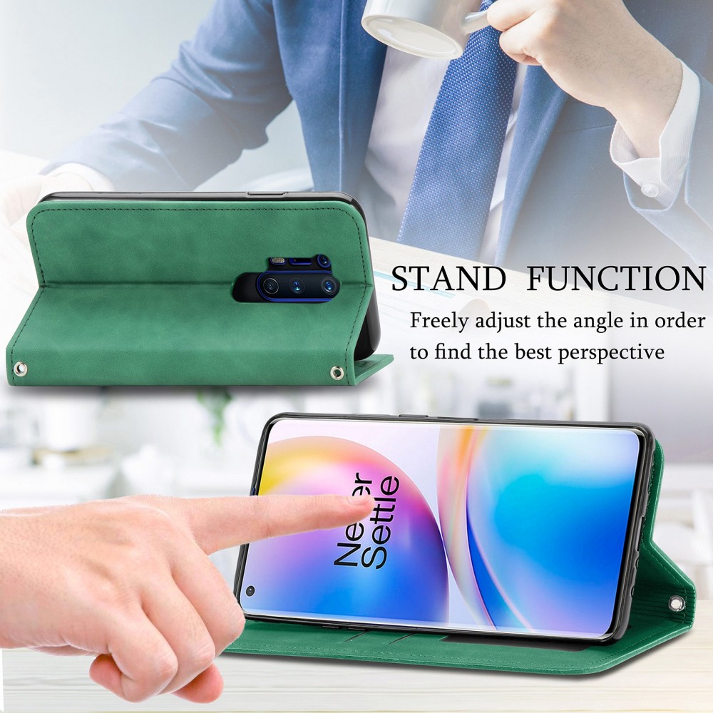 עבור OnePlus 8 Pro כיסוי ארנק / ספר עשוי מעור בצבע ירוק עם חריצים לכרטיסי אשראי