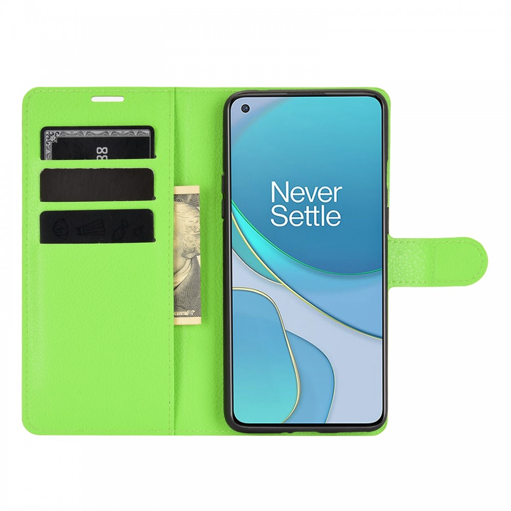 עבור OnePlus 8T כיסוי ארנק / ספר עשוי מעור בצבע ירוק עם חריצים לכרטיסי אשראי