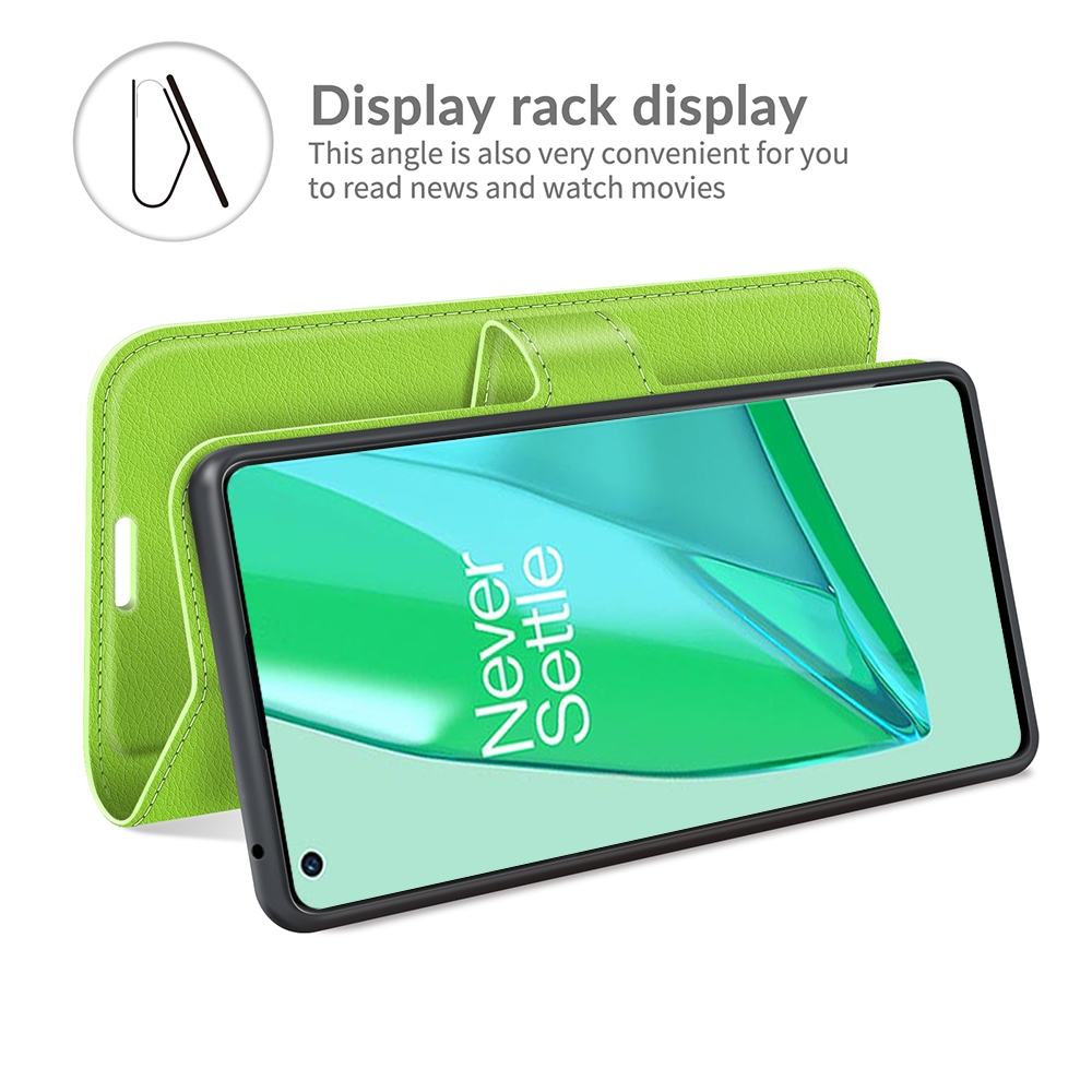 עבור OnePlus 9 Pro כיסוי ארנק / ספר עשוי מעור בצבע ירוק עם חריצים לכרטיסי אשראי